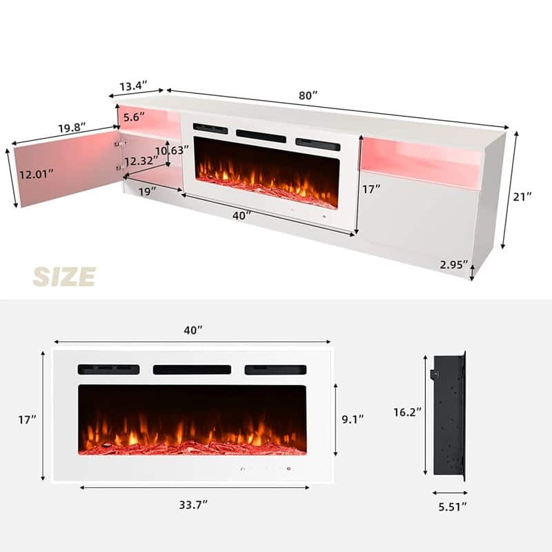 36'' Electric Fireplace TV Stand, Entertainment Center & TV Console for TVs up to 80'', Modern Fireplace Heater for Living Room