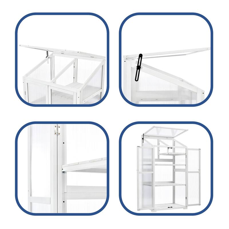 Wooden Large Greenhouse with Wheels and Adjustable Shelves - 62 Inch