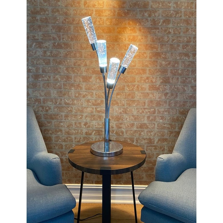 4 Crystal Cylinder LED Chrome Table Lamp - N/A