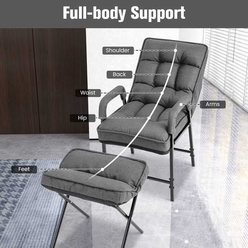 Gymax Modern Accent Chair with Ottoman Linen Fabric Arm Chair with