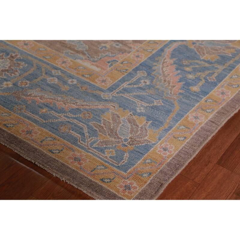 Hand Knotted Oriental 100% Wool Carpet Transitional All-Over Brown Oushak Area Rug - 12' 4'' X 9' 5''