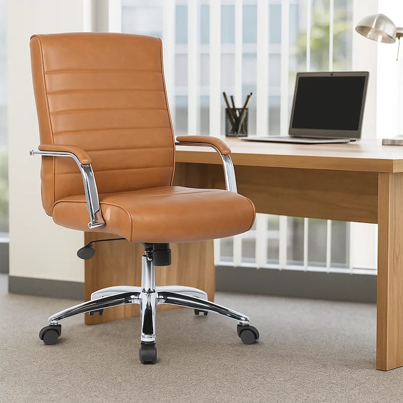 Megh Rolling Executive Conference Chair, Caramel Vinyl, Spring Tilt