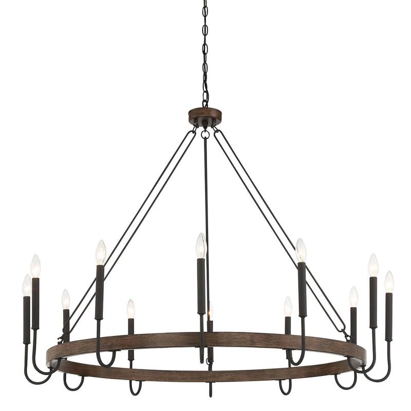 Kiro 12-light 46In Farmhouse Candle Wagon Wheel Chandelier with UL Certified