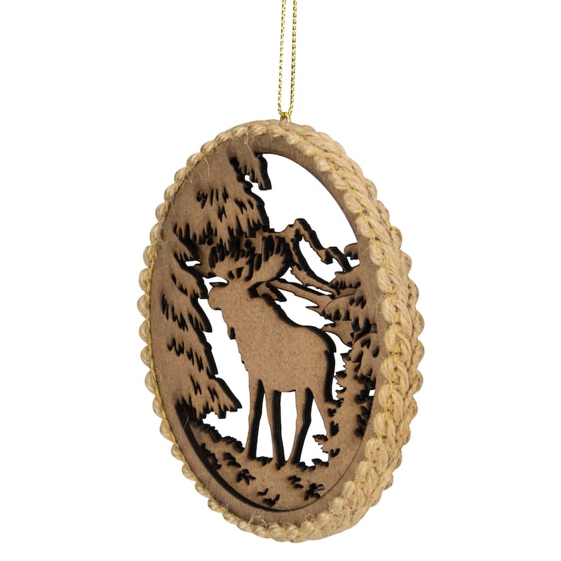 4.25 in Moose with Forest Trees Disk Christmas Ornament Brown - 4.25"