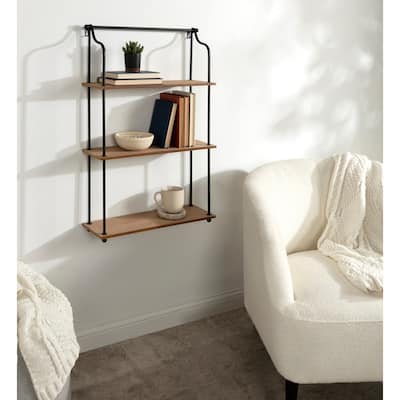 Kate and Laurel Walters Wood and Metal 3-tier Floating Shelf