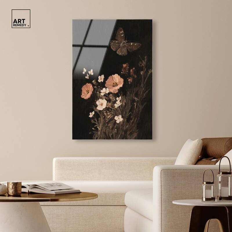 Poppy and Moth I Acrylic by Art Remedy, Ready to Hang