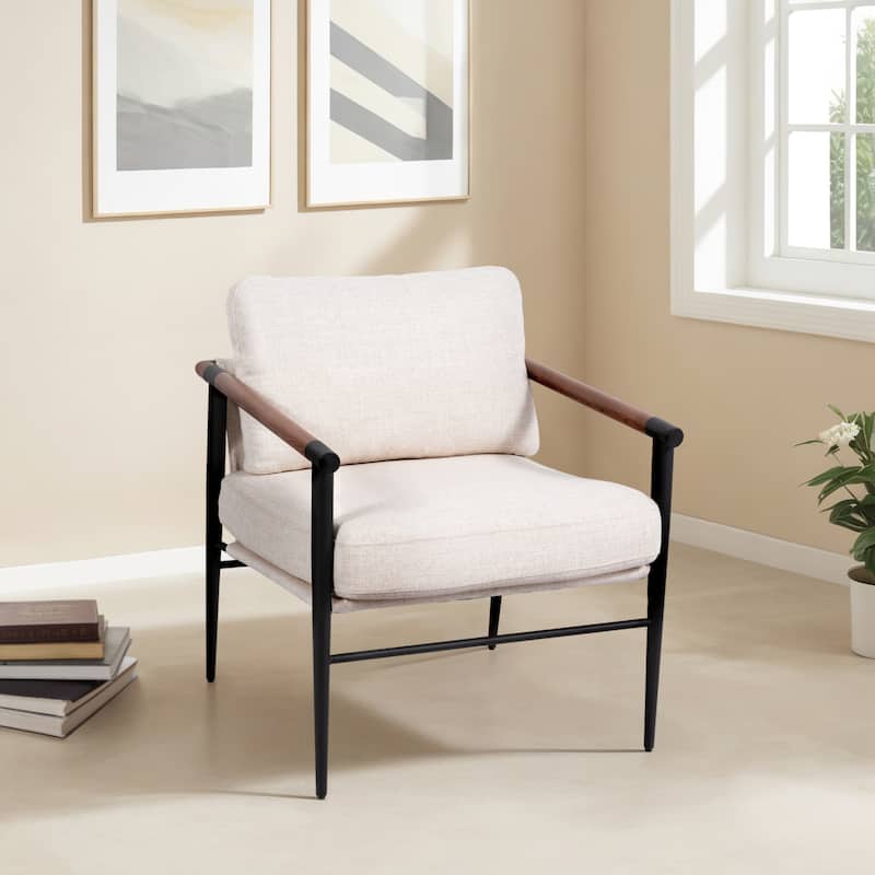 Wood and Metal Modern Accent Chair with Steel Frame and Cushioned Seat