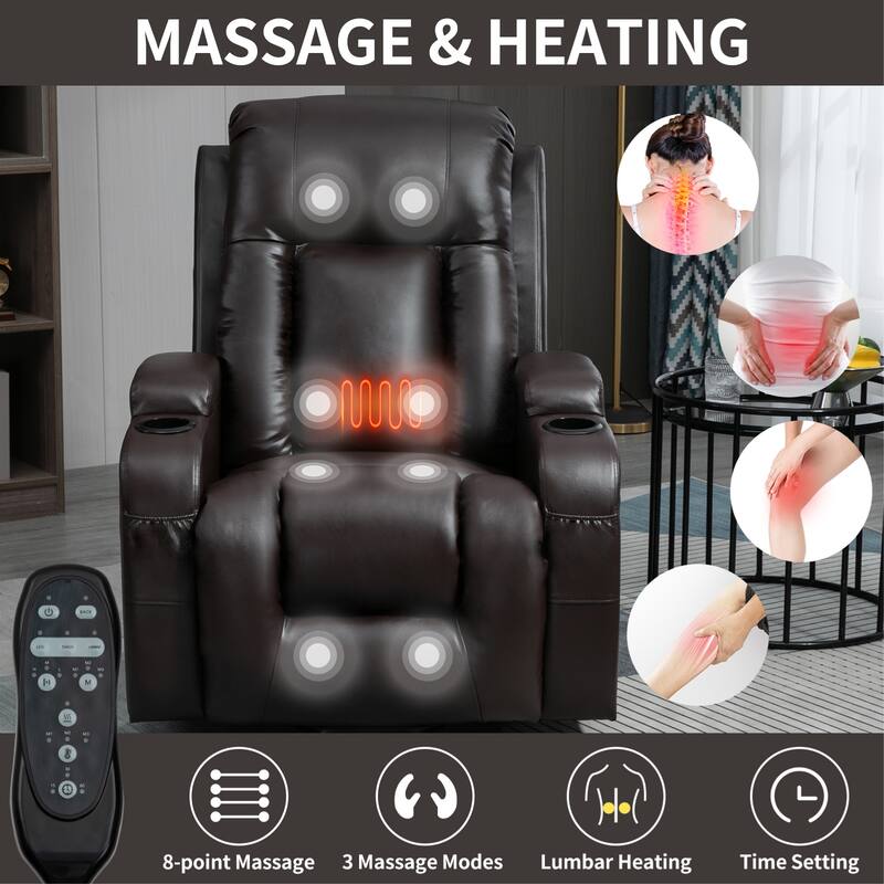 Black Elderly-Friendly Power Lift Recliner with Vibration Massage, Lumbar Heating, USB Port, and Cup Holders