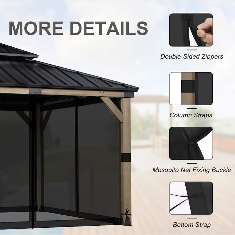 Aoodor 10'x10' Replacement Gazebo Mosquito Netting 4 Panels Sidewalls