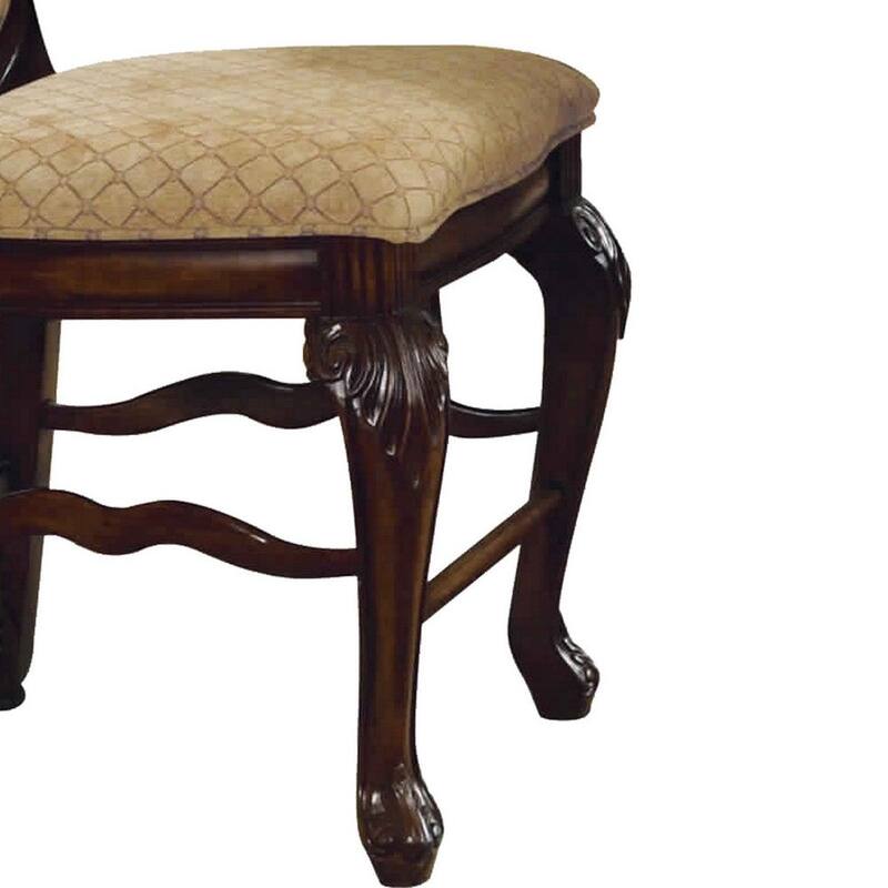Set of 2 24-Inch Counter Height Chairs Beige Fabric with Crown Top Back - 21 L x 26 W x 47 H Inches