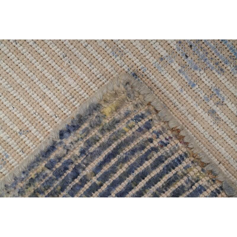 Hand Knotted Oriental Viscose Silk Carpet Modern All-Over Navy Blue & Blues Abstract Area Rug - 7' 8'' X 5' 6''