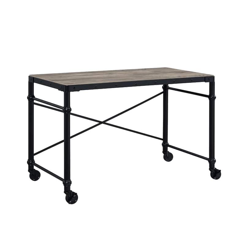 Modern 47" Reversible Writing Desk with Brown Wood Top & Black Metal Frame