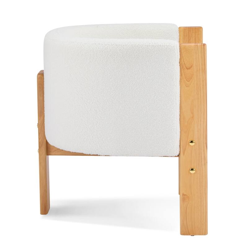 Upholstered Dining Chairs Set of 2, Natural Rubber Wood Frame and White Boucle Fabric, Modern Armchairs for Dining Room