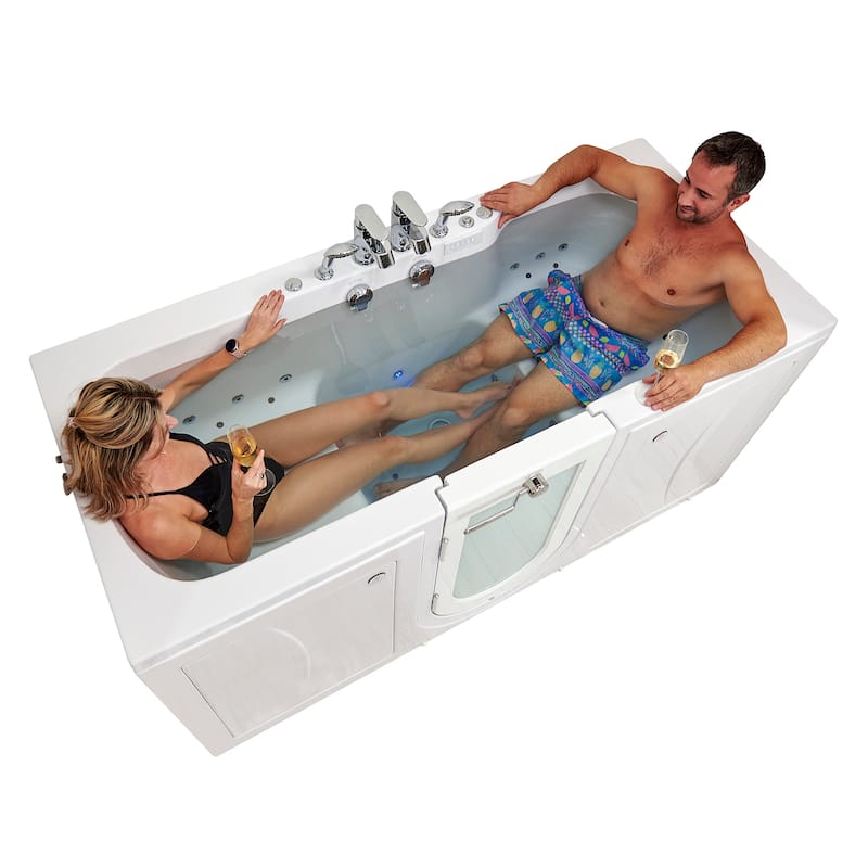 Ella Big4Two 36"x80" Hydro&Air&Foot Massage Acrylic Two Seat Walk-In-Bathtub, Outward swing Door, No Faucet, 2" Dual Drain - 2  2 Piece Faucets - Left Door