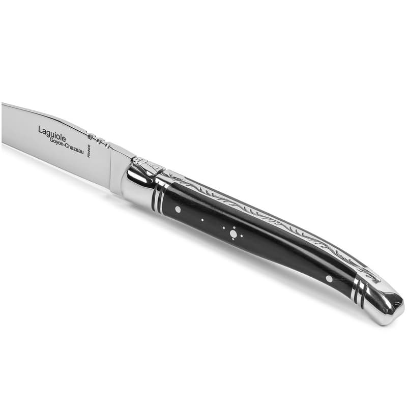 Goyon-Chazeau Set of 4 Laguiole Steak Knives with Ebony Wood Handles - Black