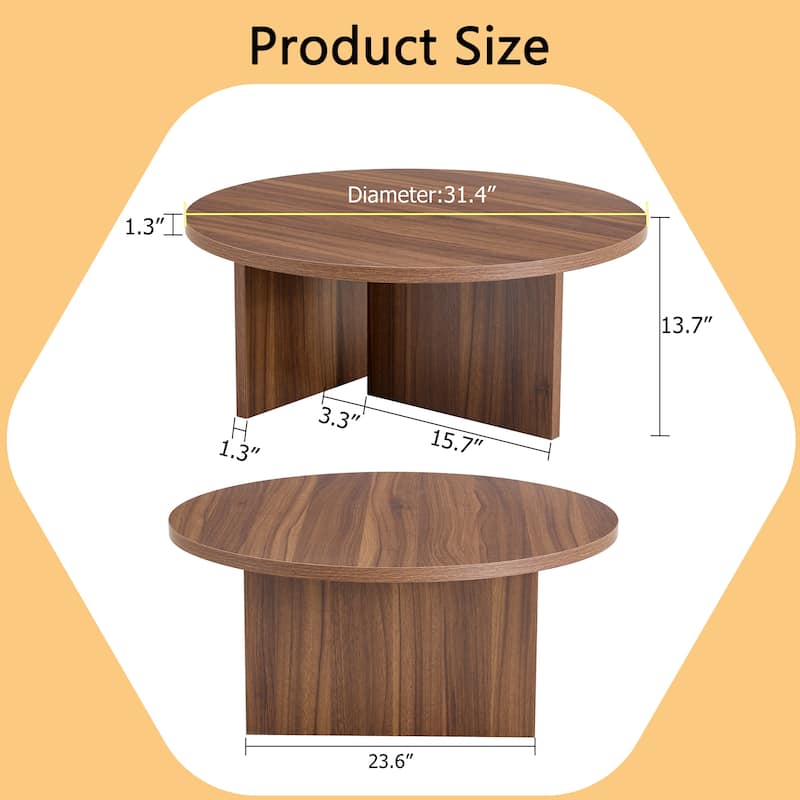 Round Coffee Table Walnut Center Table Side Table, Tea Table Accent Table Dining Table End Table Sofa Table