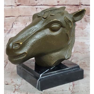 Bronze Imitative Horse Head Sculpture – Zodiac Stallion Bust On Marble Base