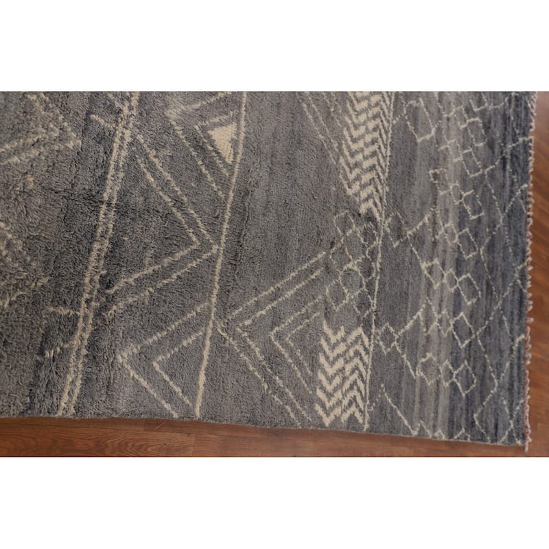 Grey Trellis Moroccan Style Large Rug Hand-Knotted Wool Carpet - 9'11" x 14'7"