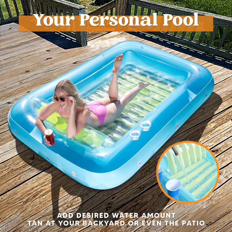 XL Inflatable Tanning Pool Lounge Float, 85" x 57" Extra Large Sun Tan Tub Adult Pool Floats Raft