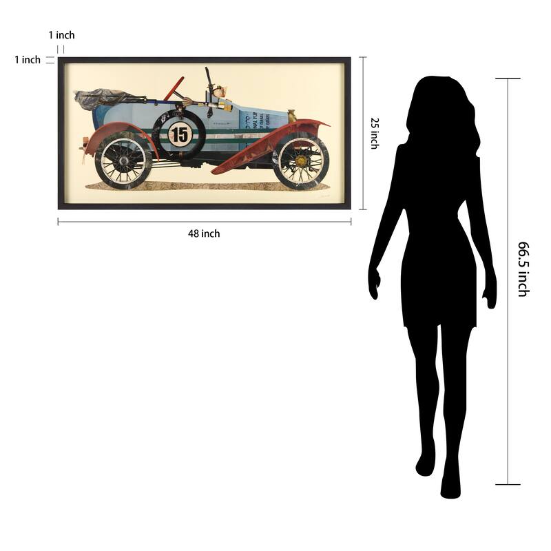 "Antique Automobile 1" Dimensional Collage Framed Graphic Art Under Glass Wall Art
