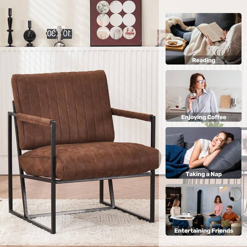 Upholstered Accent Chair with Wide Large Backrest and Thick Cushion, Reading Chair for Living Room