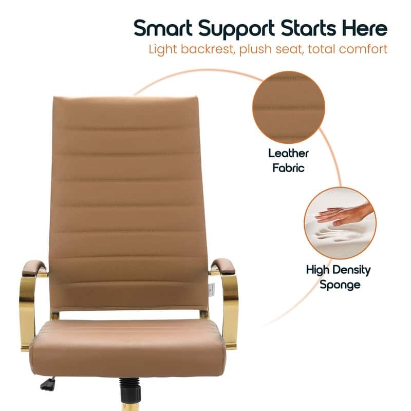 LeisureMod Benmar High-Back Leather Office Chair With Gold Frame - Red - 24.5"Dx22.5"Wx46"H
