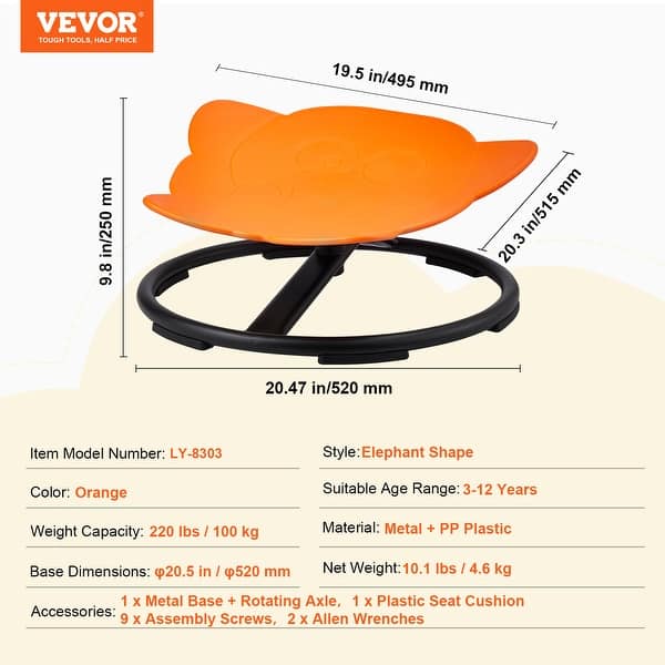 dimension image slide 4 of 7, Kids Swivel Chair, Autistic Kids Sensory Toy Chair with Non-Slip Metal Base,for Coordination Balance Focus