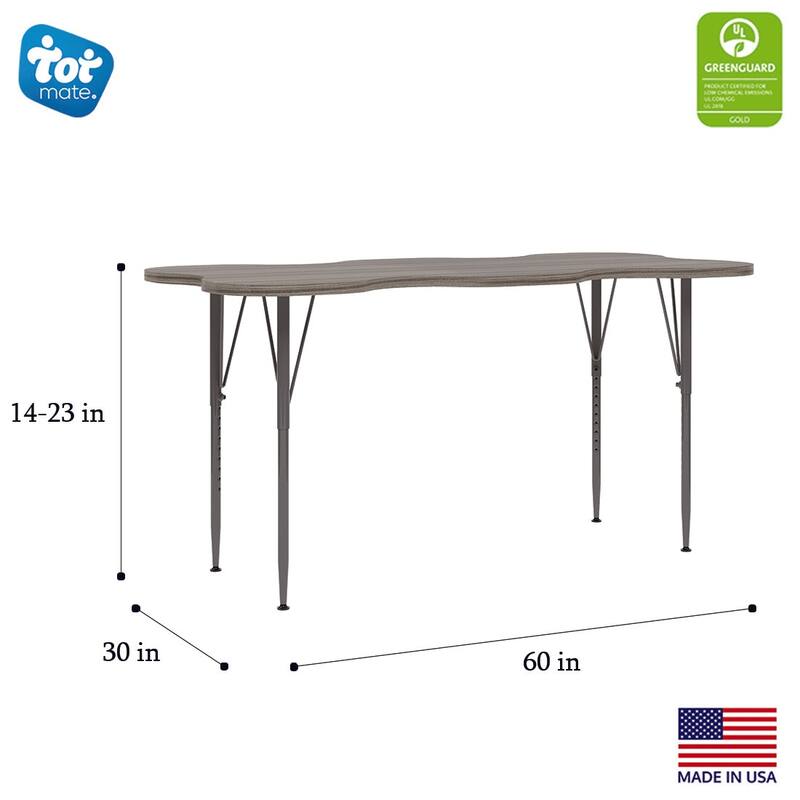 Tot Mate 60" W x 30" D My Place Rectangular Kids Table, Height 21" to 30", Ready-To-Assemble