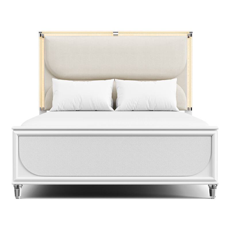 Furniture of America Drima Modern 3-Piece Pearl White Solid Wood Kids Platform Bedroom Set with LED