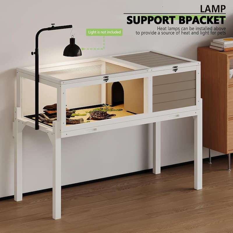 BOSSIN Tortoise Habitat with Detachable Legs, Wooden Tortoise House Reptile Cage for Small Animals with Lamp Holder