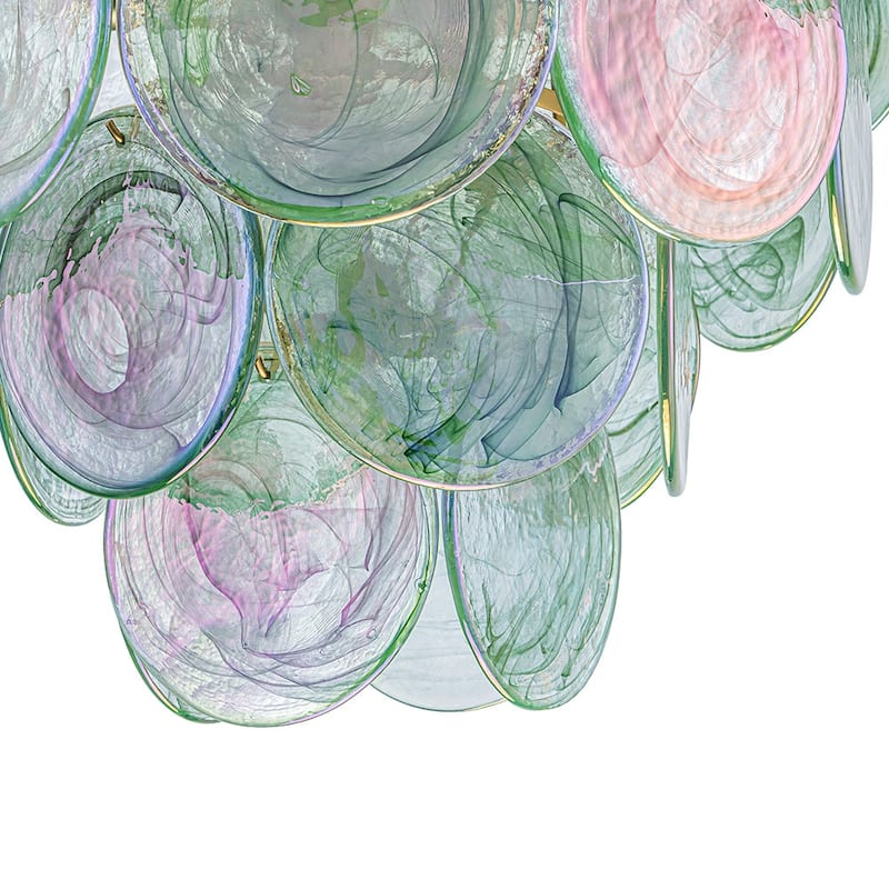 Glam Tiered Pearlescent Green Misty Glass Round Chandelier