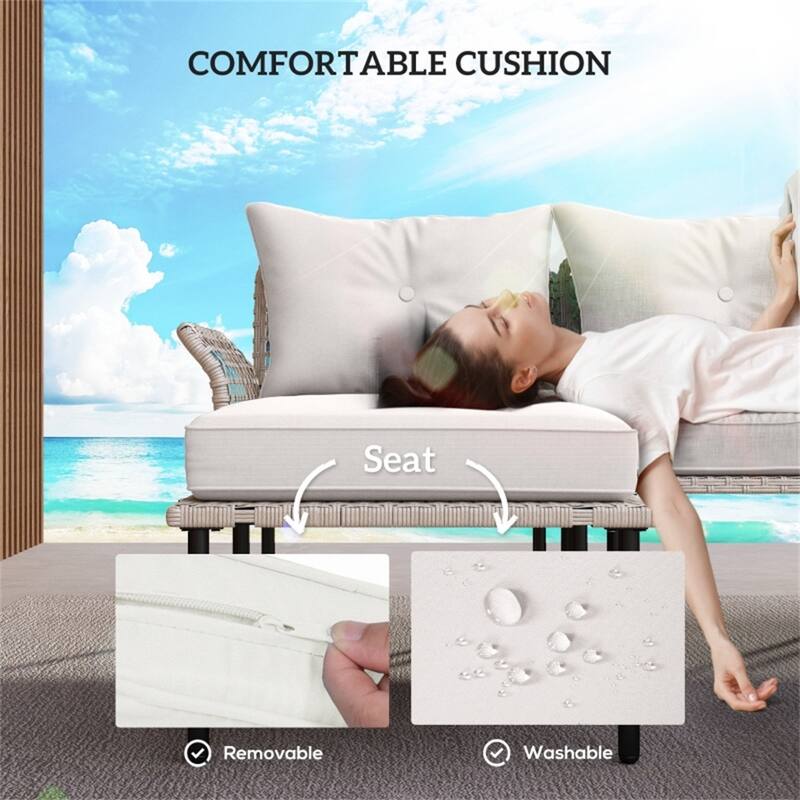 5-Piece Outdoor Patio Furniture Set PE Rattan Chairs Stool and Coffee Table with Cushions for Garden Balcony Porch