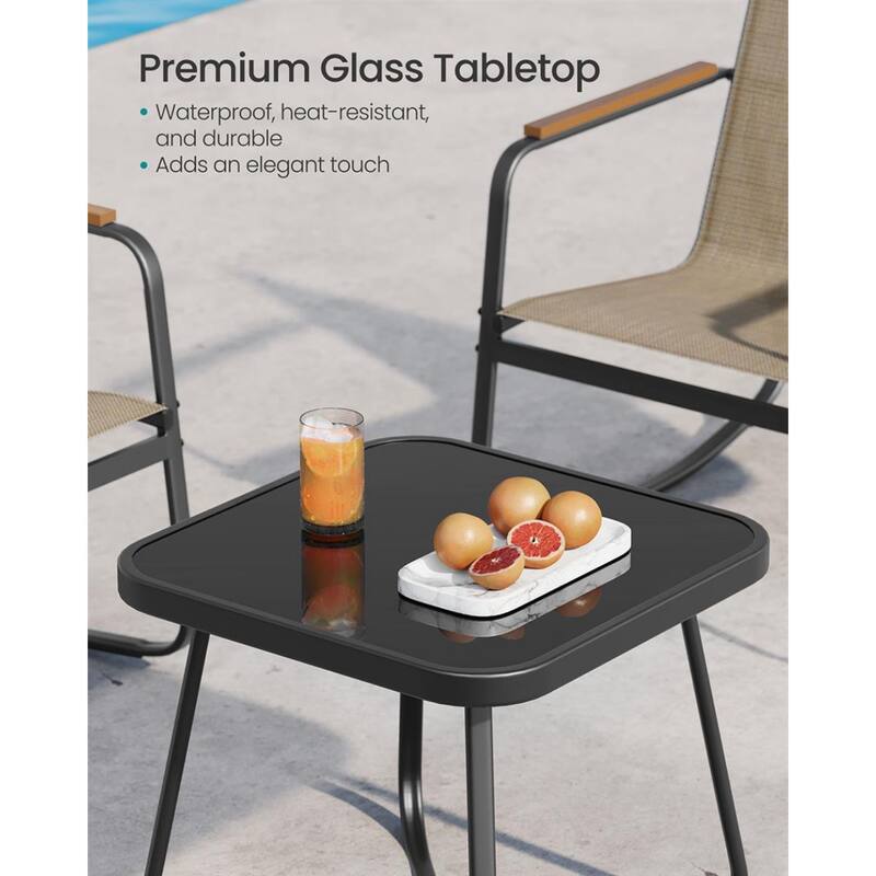 3-Piece Outdoor Breathable Fabric Rocking Chair Set with Side Table and Steel Frame Anti-Slip Feet - 17.3"D x 17.3"W x 16.8"H