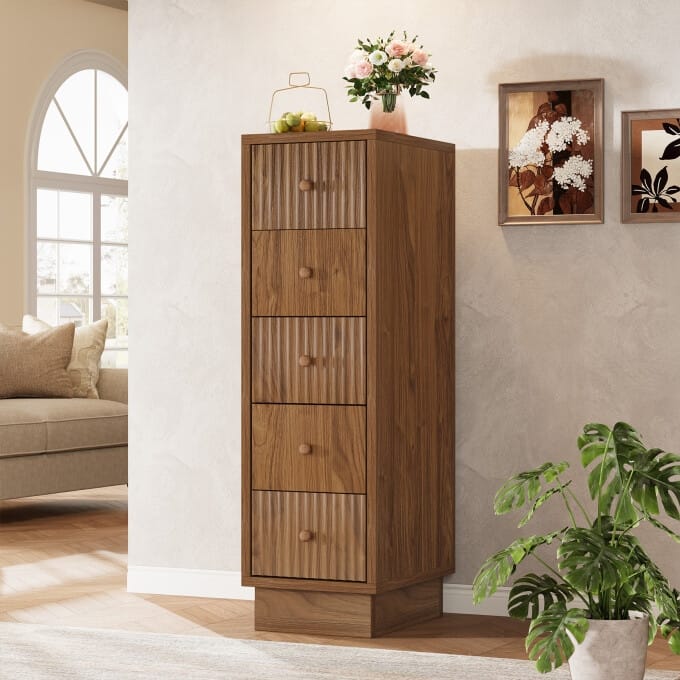 39.4" 5-Drawer Dresser Chest, Tall Narrow Storage Cabinet For Bedroom