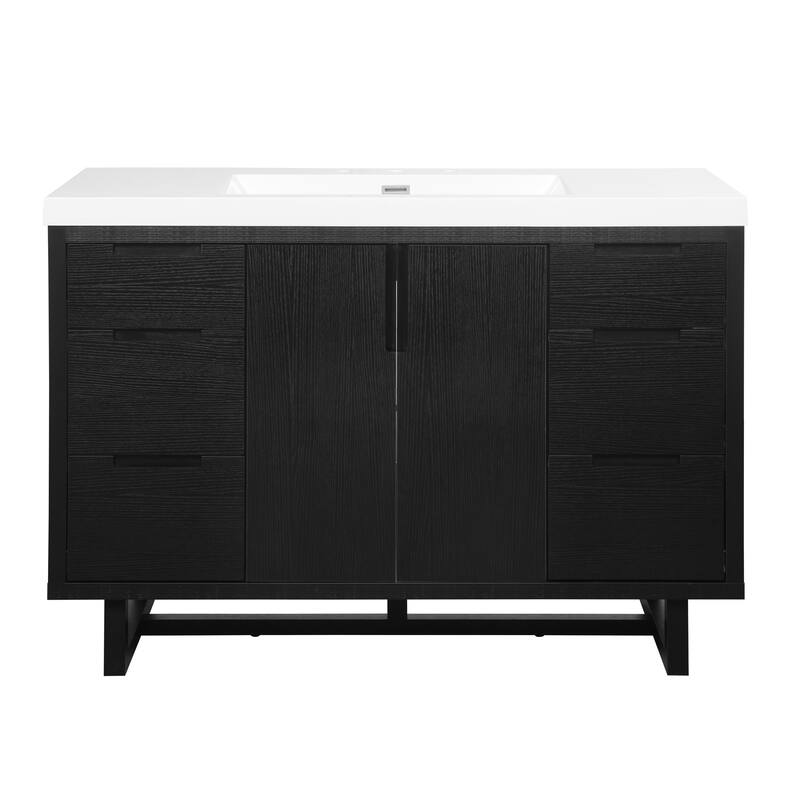 47.2" Space-Saving Bathroom Vanity with Resin Sink, 2 Doors & 6 Drawers, Soft-Close Hardware