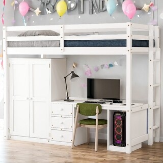 Modern Desige Twin Size Loft Bed with Wardrobe,Desk and Storage Drawers