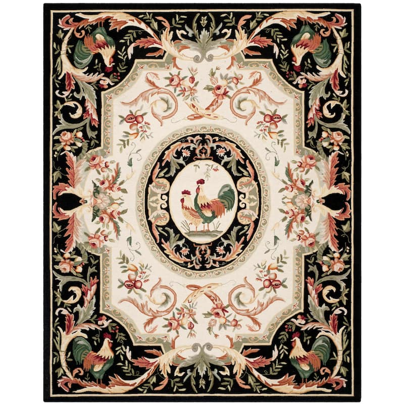 SAFAVIEH Handmade Chelsea Anni French Country Rooster Wool Rug - 9' x 12' - Ivory/Black