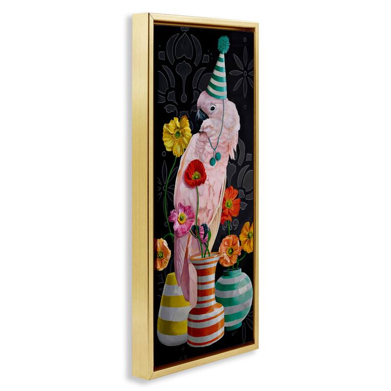 Stupell Cockatoo & Striped Vases Framed Floater Canvas Wall Art Design By Heather Gauthier
