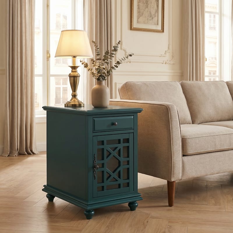 Elegant Pine Flip Top Chairside Table with Magazine Rack and Cabinet - Seamoss