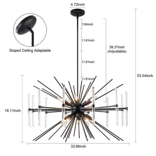 Starsky 10-Light Modern Sputnik Ceiling Light Black Glam Chandelier ...