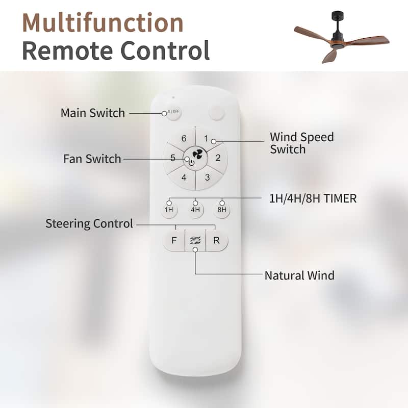 Sofucor 48 Inch Ceiling Fan with Light and Remote,Solid Wood Blades Low Profile,Smart Optional Work with Alexa/Google/App