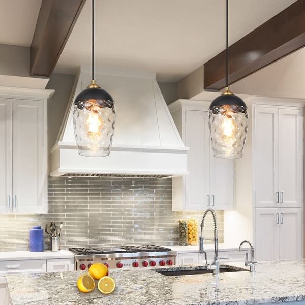 Off Grid Kitchen Island With Pendant Lighting Reference: Modern Contemporary Black Gold Hammered Glass Kitchen Island Pendant