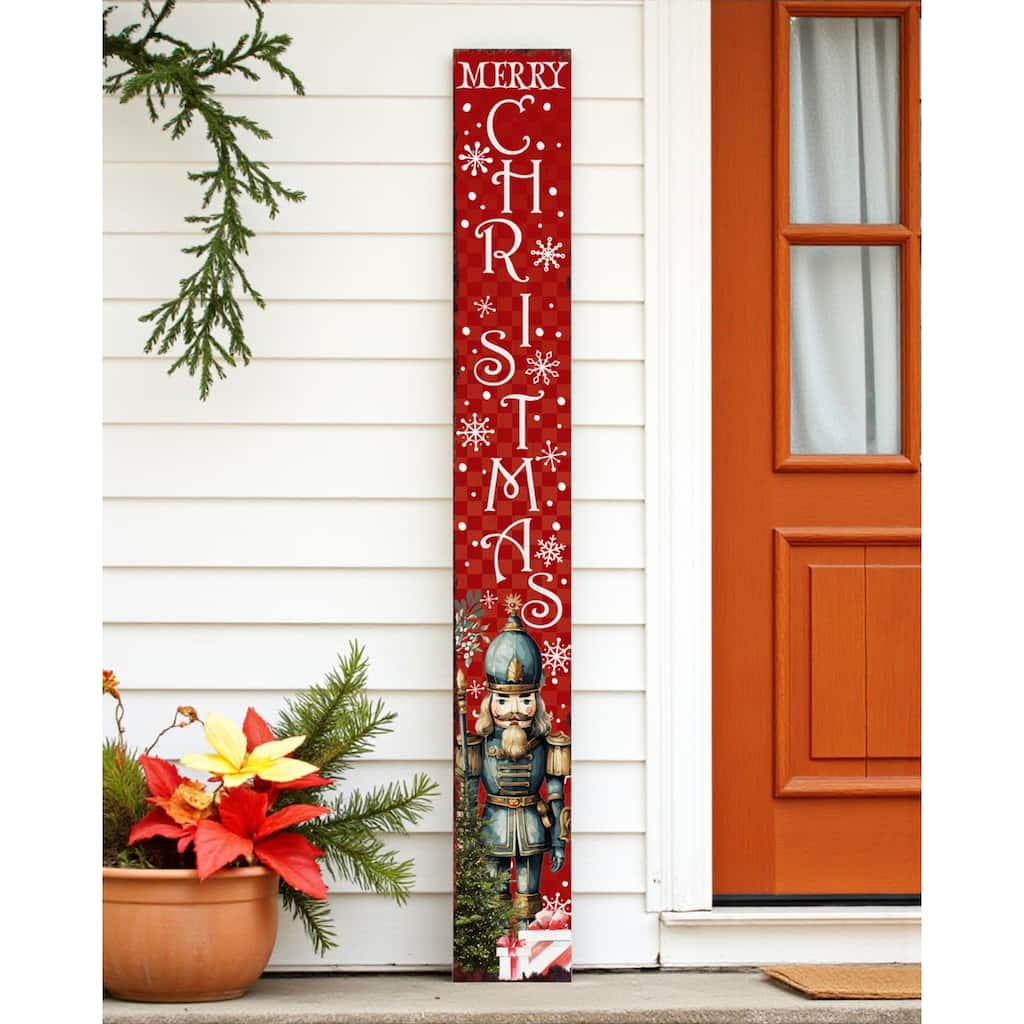 HomeRoots 72" Red Solid Wood Merry Christmas Nutcracker Porch Sign