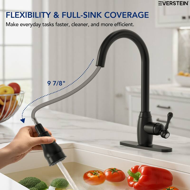 Single Handle Pull Down Sprayer Hot and Cold Kitchen Faucet 360° Spout Swivel with Deckplate
