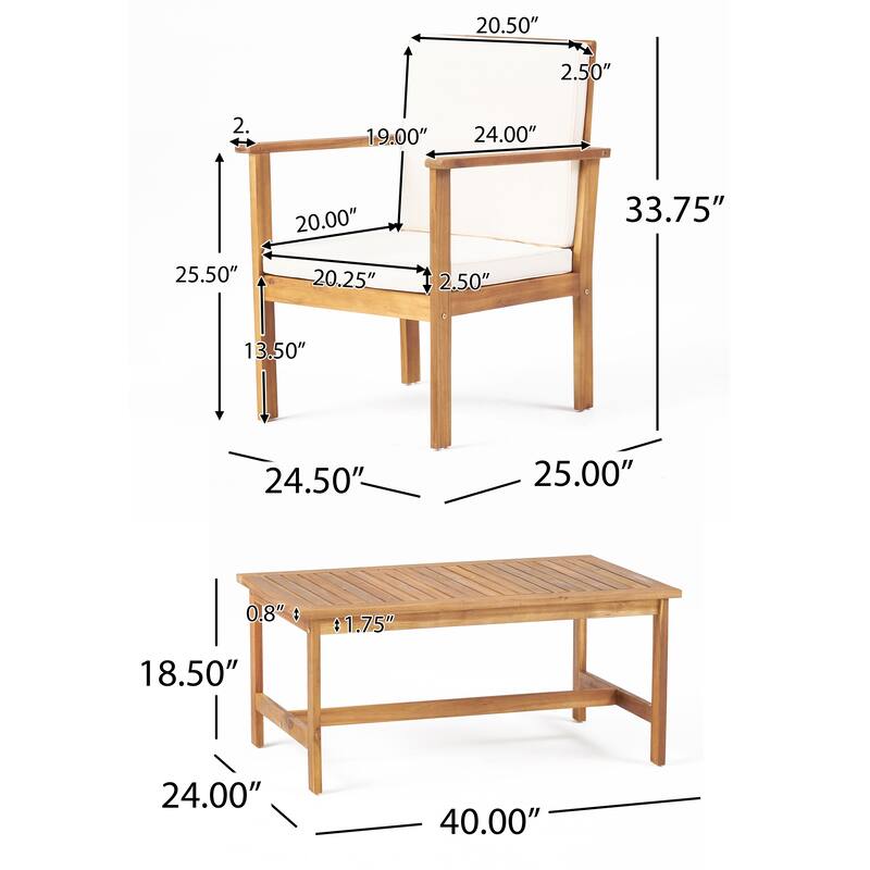 Acacia Wood Conversation Set, Seating Set w/ Slat Panel Design, Weather - Resistant for Gardens & Lawns