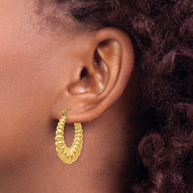 Curata 10k Yellow Gold Polished 13x5mm Scalloped Hoop Earrings