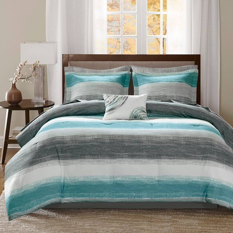 Madison Park Essentials Barret Comforter Set with Cotton Bed Sheets - Aqua - California King
