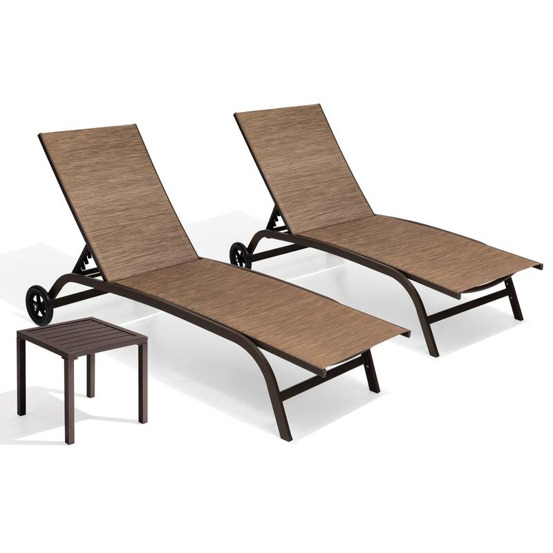 Outdoor Chaise Lounges and Side Table, Patio Lounger with Wheels 3-Piece Set - See Picture