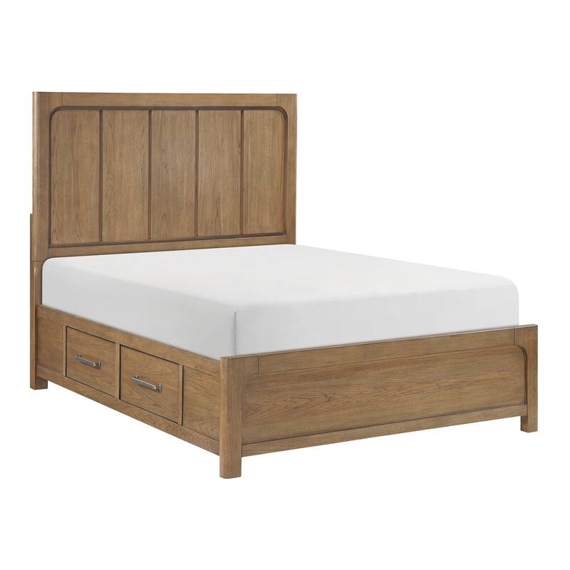 Modern Platform Storage Bed with Drawers Light Brown Finish 1pc - Queen