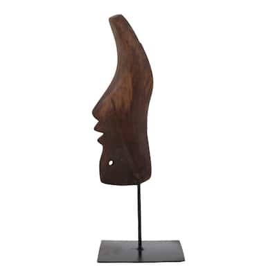 Wood Decorative Object Abstract Face Stands (Set of 2) - 15" Brown - 5" x 5" x 15"